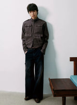 Frost Purple Washed-Brushed Multi-pocket Work Jacket