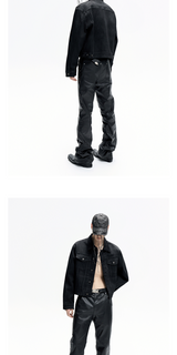 Dark Stacked Waxed Straight Skinny Pants