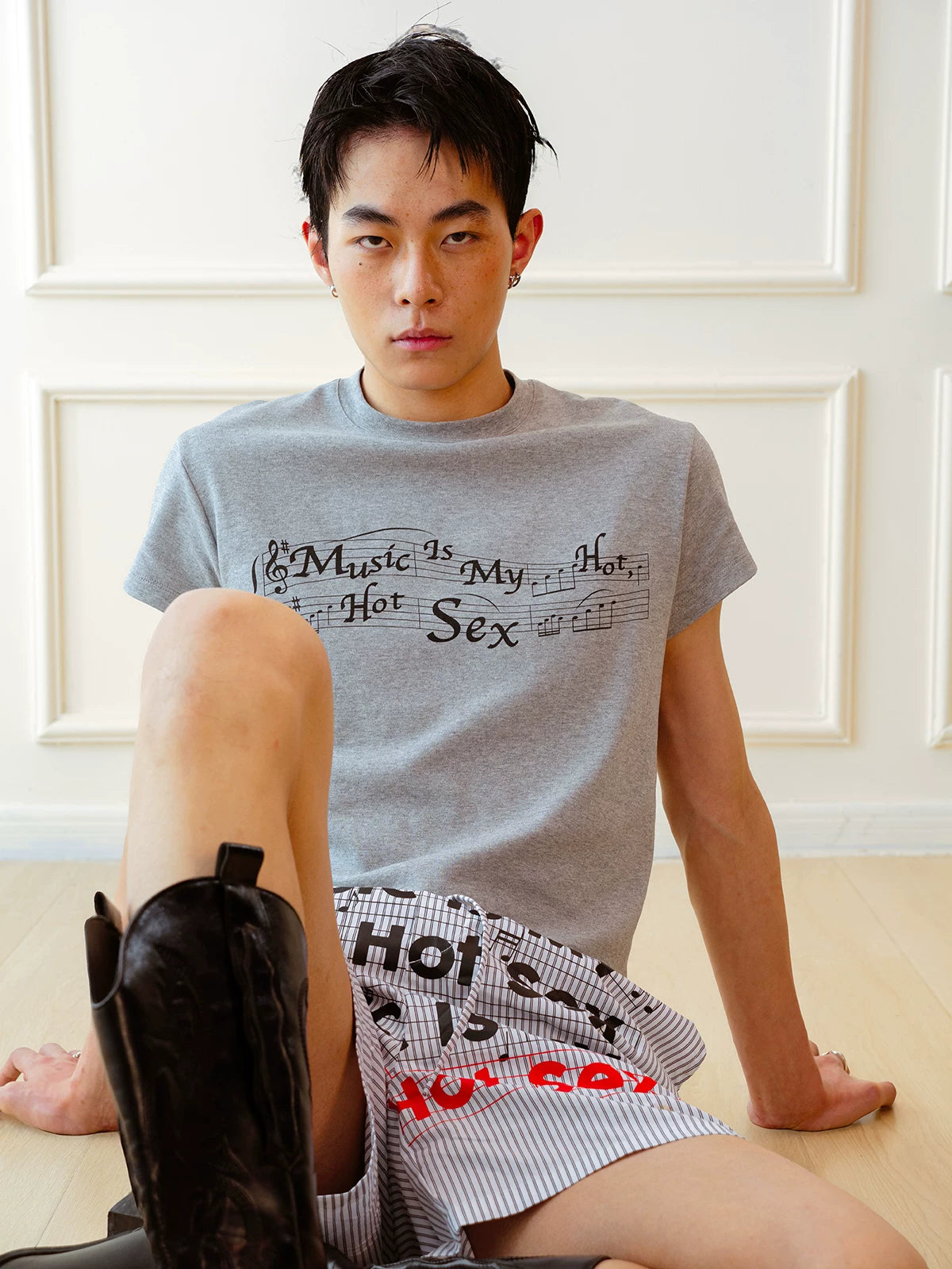Music Printed Crop Slim Stretch Tee