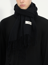 Soft Black Grey Fringed Wool Scarf