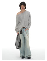 Ribbed Boat Neck Long Sleeve Tops