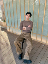 Colorblock Khaki Wide Leg Pants