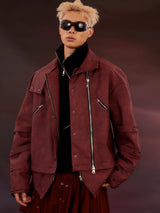 Studded Washed Distressed Swallow-tail Leather Jacket