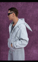 Men's Gray Bunny Ears Printed Hoodie