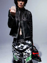 White Camo Embroidered Motorcycle Leather Pants
