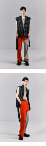 Punk Studded Wide-Shouldered Leather Vest