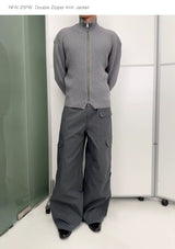 Double Zipper Thick Wool Knitted Jacket