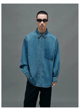 Washed Blue Oversized Embroidered Denim Shirt