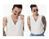 White Cropped V-neck Tencel Vest Unisex