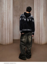 Printed Faux Fur Zip Hoodie Coat