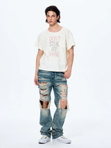 Men's Distressed Washed Straight Leg Jeans