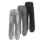 Tri-color Washed Straight Loose Jeans