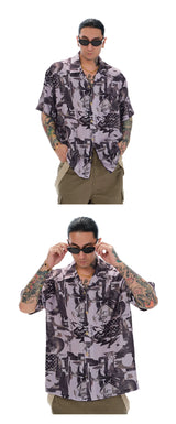 Lavender Graffiti Cuban Collar Hawaiian Shirt