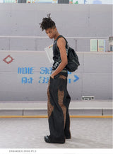 Leopard Cross Patchwork Baggy Curved Jeans
