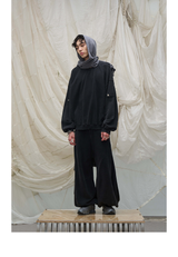 Washed Detachable Ripped Hood Grey Sweatshirt