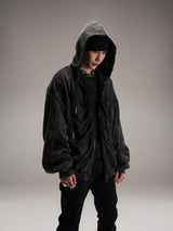 Black Loose Patchwork Zip Hoodie