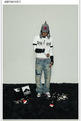 White Cropped Lip Print Ribbed Tee