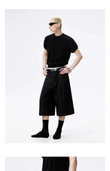 Metal Studded Pleated Wide Leg Shorts