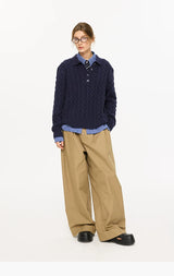 Men's Milk Cotton Cable Polo Sweater