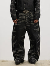 Tiger Print Curved Denim Jeans