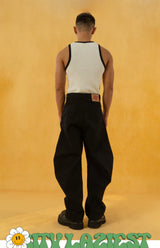 Men's Black Patchwork Wide Curved Jeans