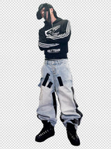 Washed Destroyed Black Tape Patched Jeans