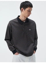 Striped Embroidered Long Sleeve Polo Tee