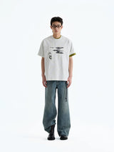 Frayed Printed Cotton Crew Neck Tee