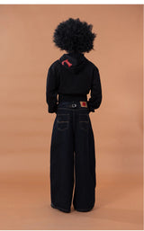 Men's Black Cropped Graphic Hooded Cardigan
