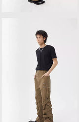 Vintage Brown Tie-Waist Wide-Leg Cargo Pants