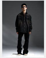 Washed Distressed Patchwork Denim Shirt Jacket