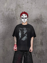 Crew Neck Distressed Raven Print Tee