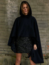 Dark Bat-Sleeve Hooded Cloak Coat