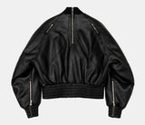 Dark Textured Curve Sleeve Bomber Jacket
