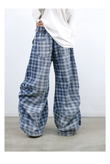 Loose Gradient Washed Plaid Print Jeans