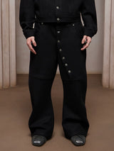 Vintage Baggy Curved Button Wool Sweatpants