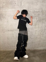 Double Waist Waxed Bootcut Pants