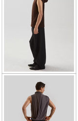Black Patchwork Wide Leg Floor-Length Pants
