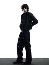 Punk Raw Denim Straight Flare Jeans