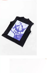 Stretchy Sleeveless Vintage Punk Print Top