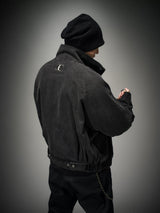 Loose Stand Collar Washed Canvas Coat