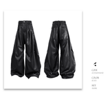 Deconstructed Pleated Curved Leather Pants