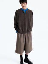 Wool Blend Layered Contrast Knit Sweater