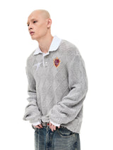 Argyle Knit Wool Blend Polo Sweater