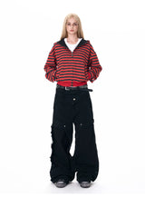 Men's Crop Motor Embroidered Striped Hoodie