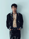 Ribbed Collar Shell Button Acetate Jacket