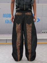 Leopard Cross Patchwork Baggy Curved Jeans