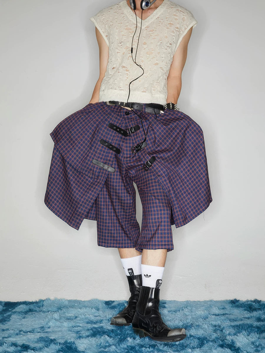 Y2K Plaid Buckle Wide Leg Skort