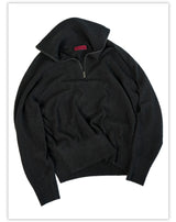 Ribbed Knit Half-Zip Long Sleeve Top
