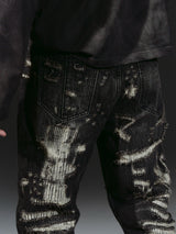 Heavyweight Distressed Embroidered Patchwork Flared Jeans